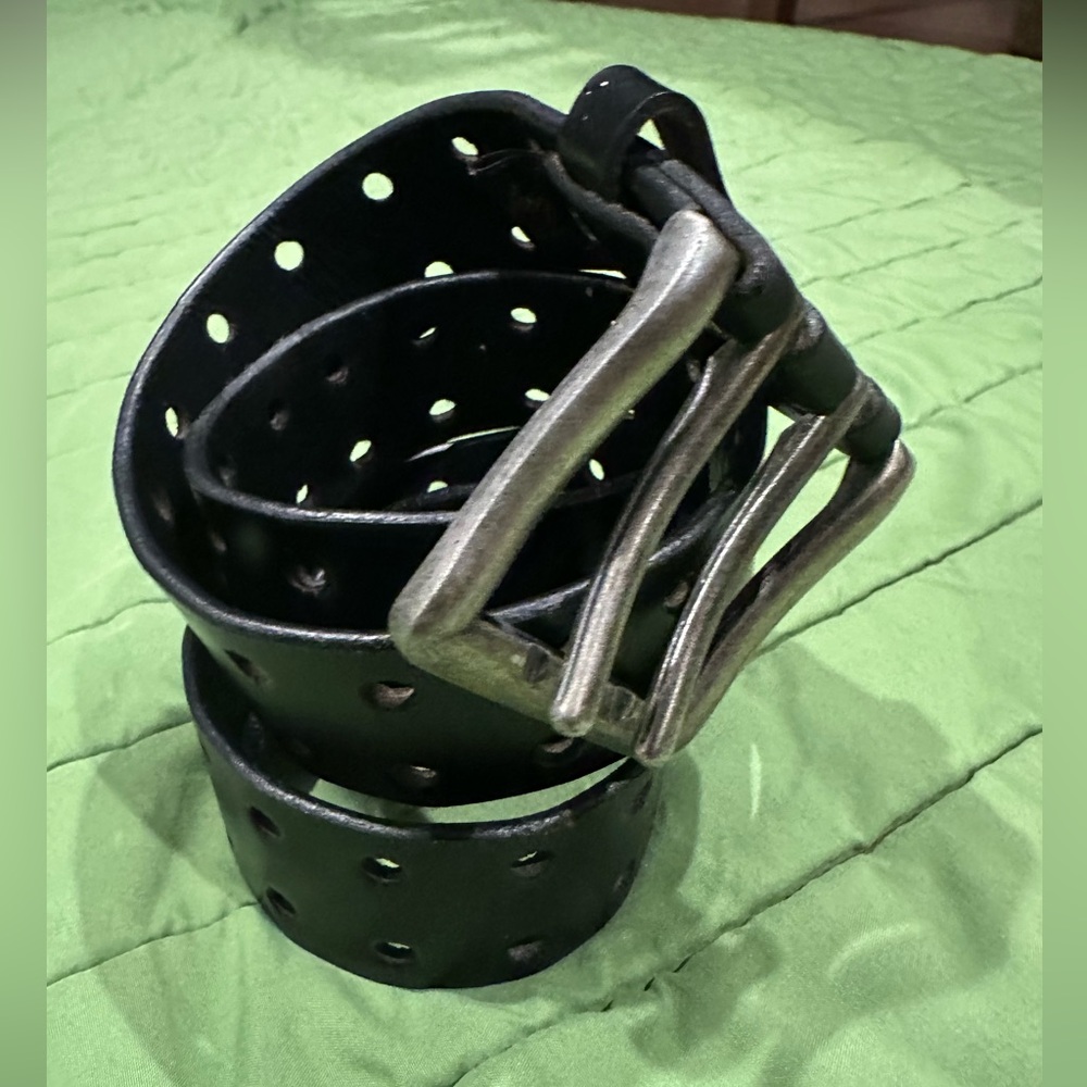Black Leather Belt with Silver Buckle